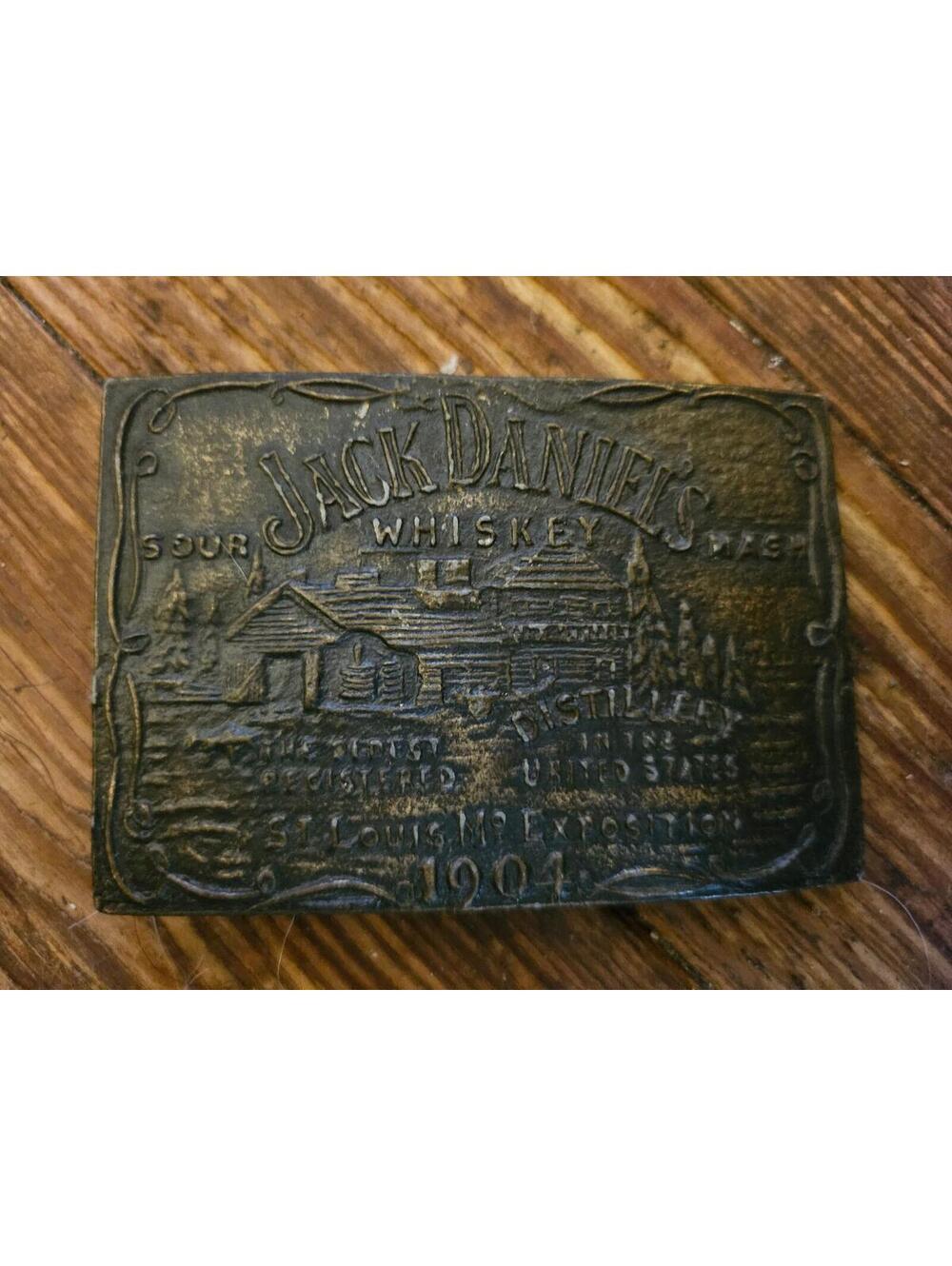 Vintage Jack Daniels Whiskey Belt Buckle Solid Brass 1904 Exposition